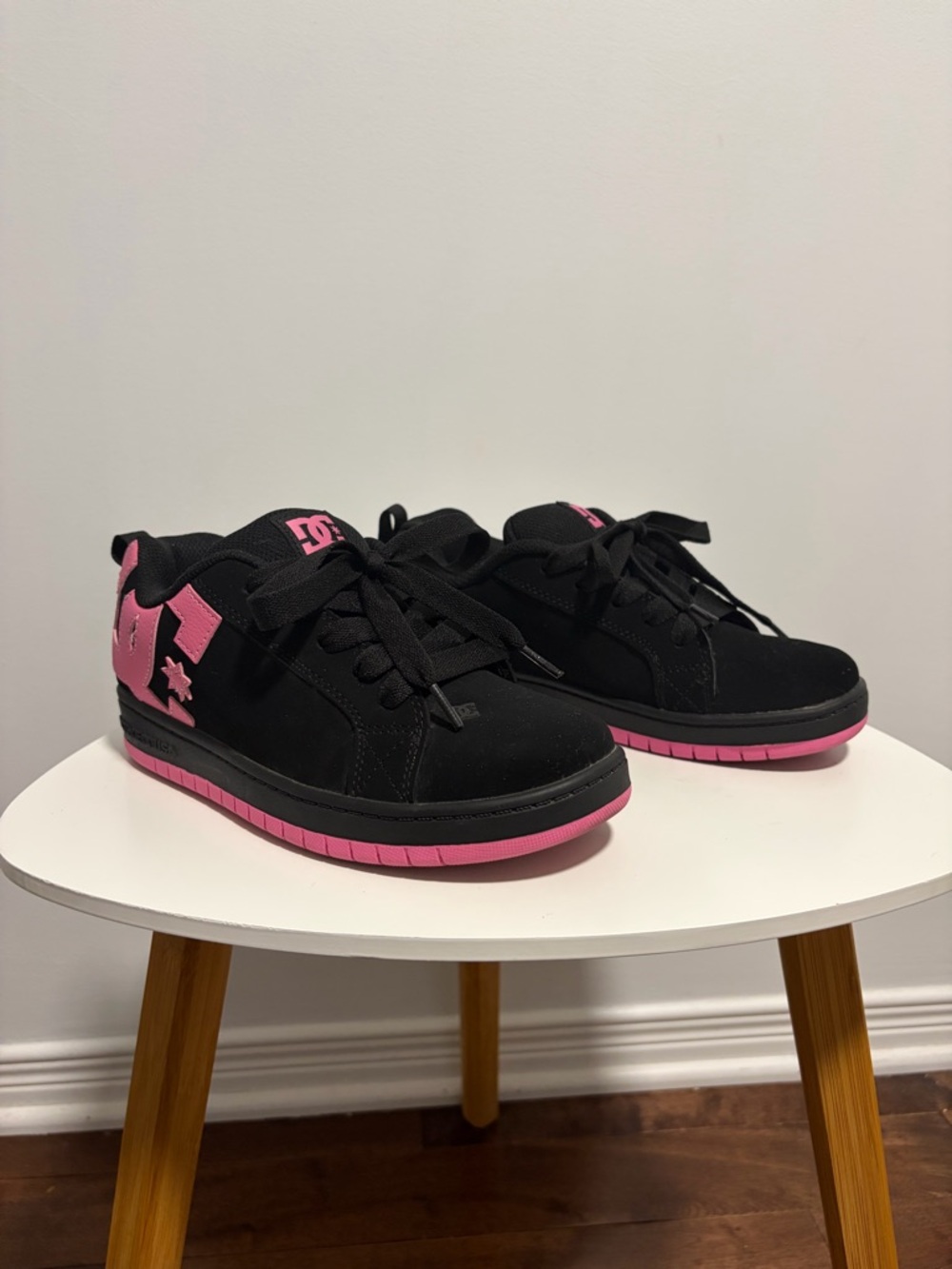 DC Black and Pink Low-Top Skate Sneakers